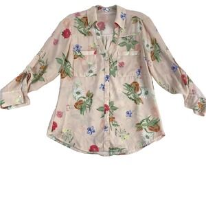 2/$30 Express Portofino Shirt S Pink Roll Tab Sleeve Semi-Sheer Lightweight